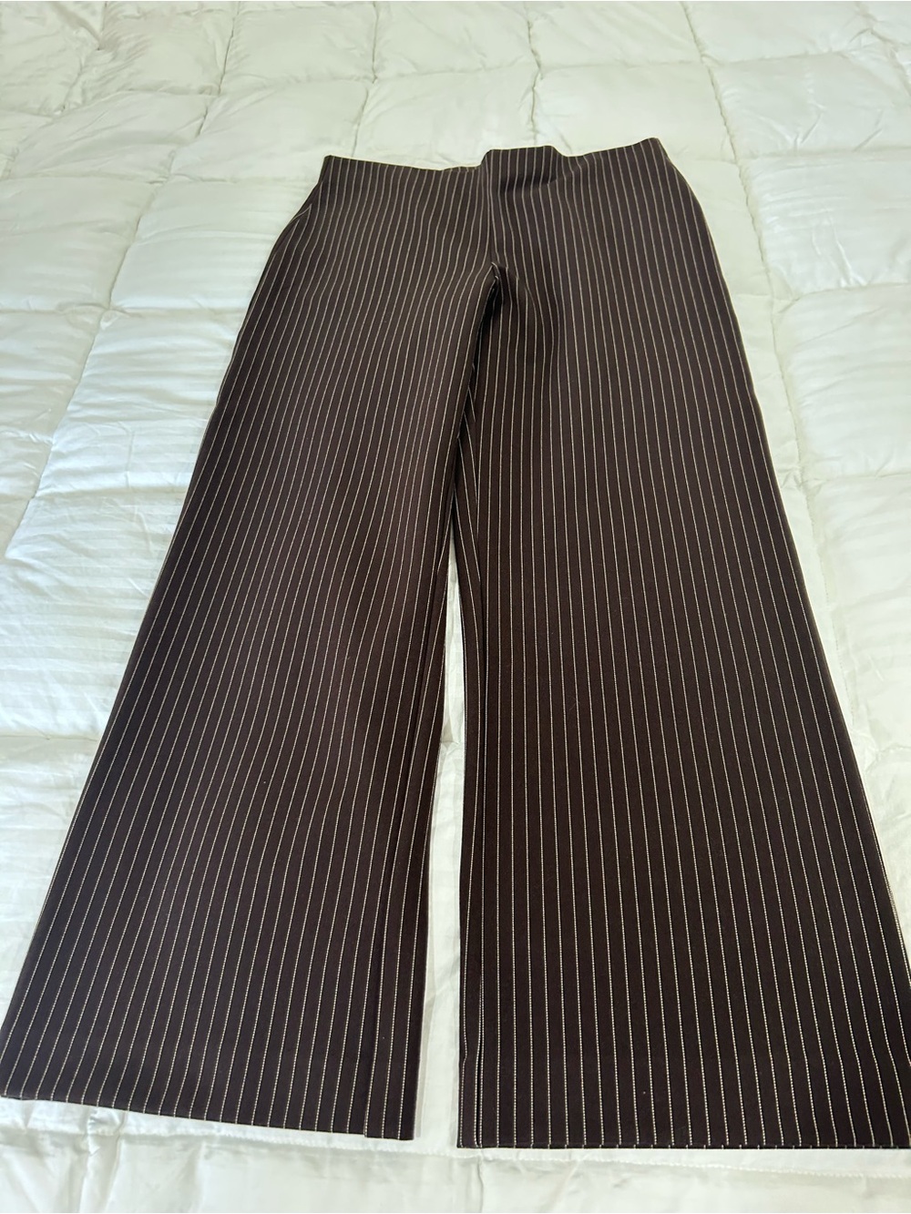 Mango Brown Pinstripe Wide-Leg Trousers with Cream Stripes

New With Tags